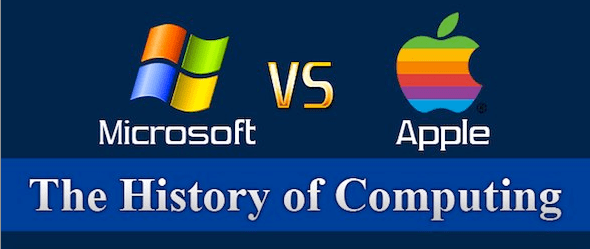 Zdjęcie okładkowe wpisu Historia komputerów na przykładzie Microsoft i Apple [Infografika]