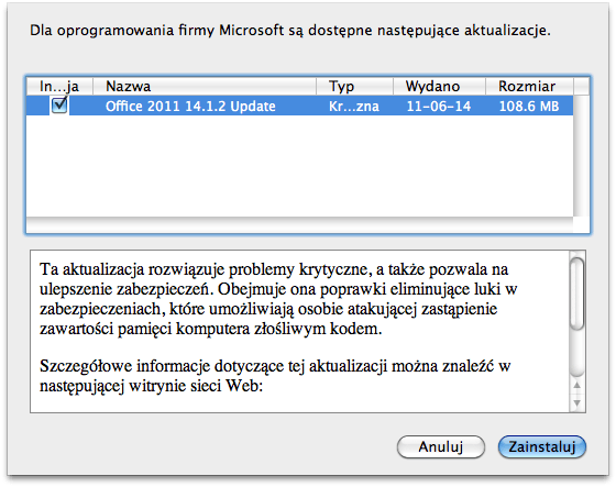 Zdjęcie okładkowe wpisu Aktualizacja Microsoft Office 2011 for Mac 14.1.2