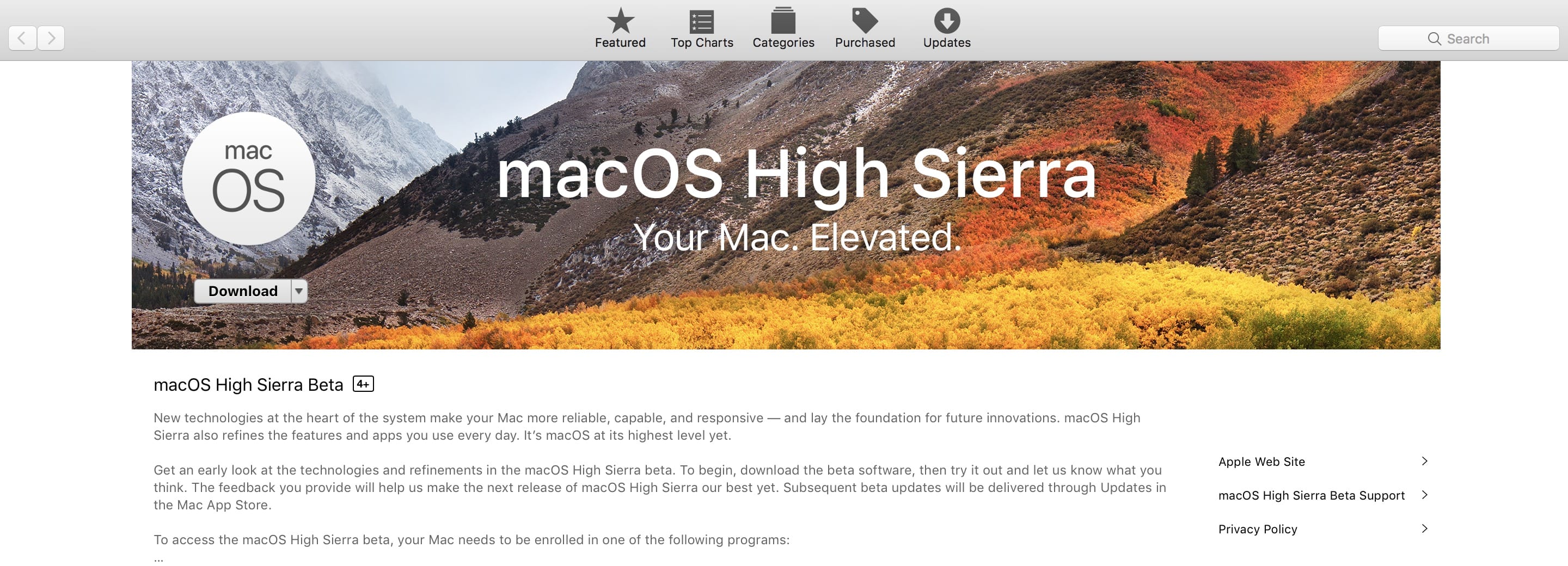 Zdjęcie okładkowe wpisu Aby pobrać betę macOS 10.13 High Sierra, wystarczy kliknąć w ten link