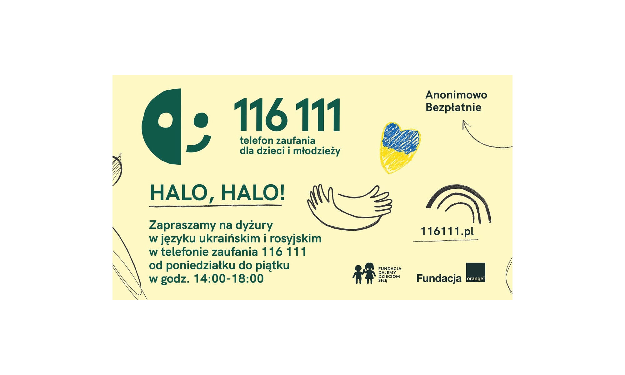 Zdjęcie okładkowe wpisu Telefon zaufania 116 111 pomoże dzieciom i młodzieży z Ukrainy przebywającym w Polsce