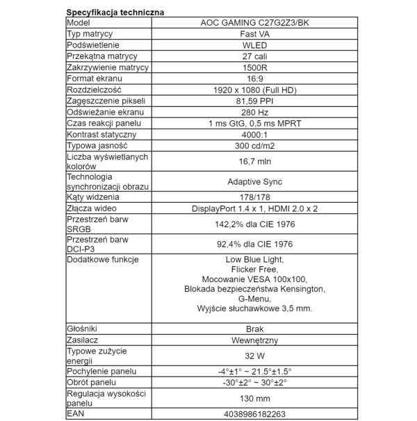AOC Gaming C27G2Z3