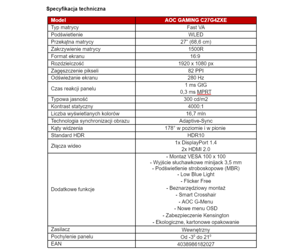 AOC Gaming C27G4ZXE