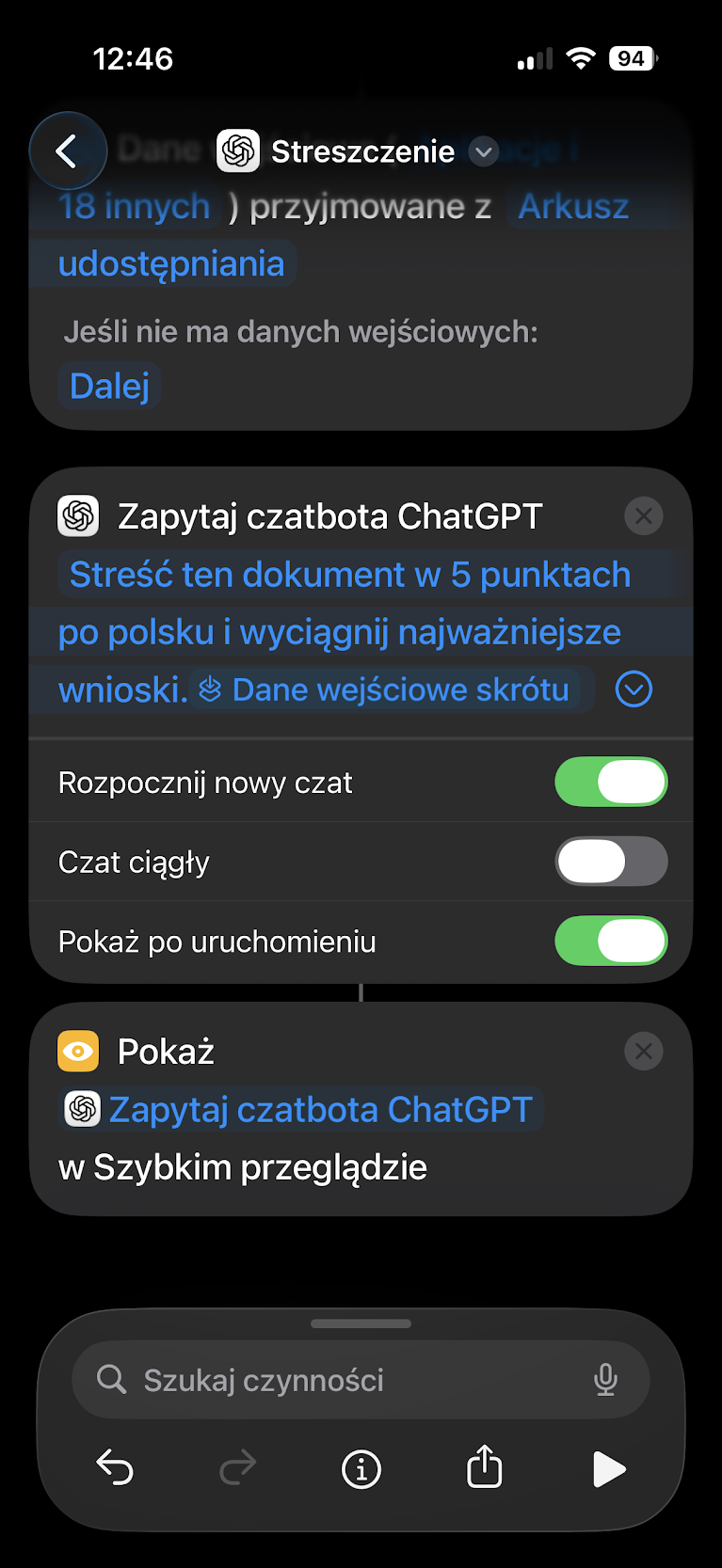 Skróty iPhone AI