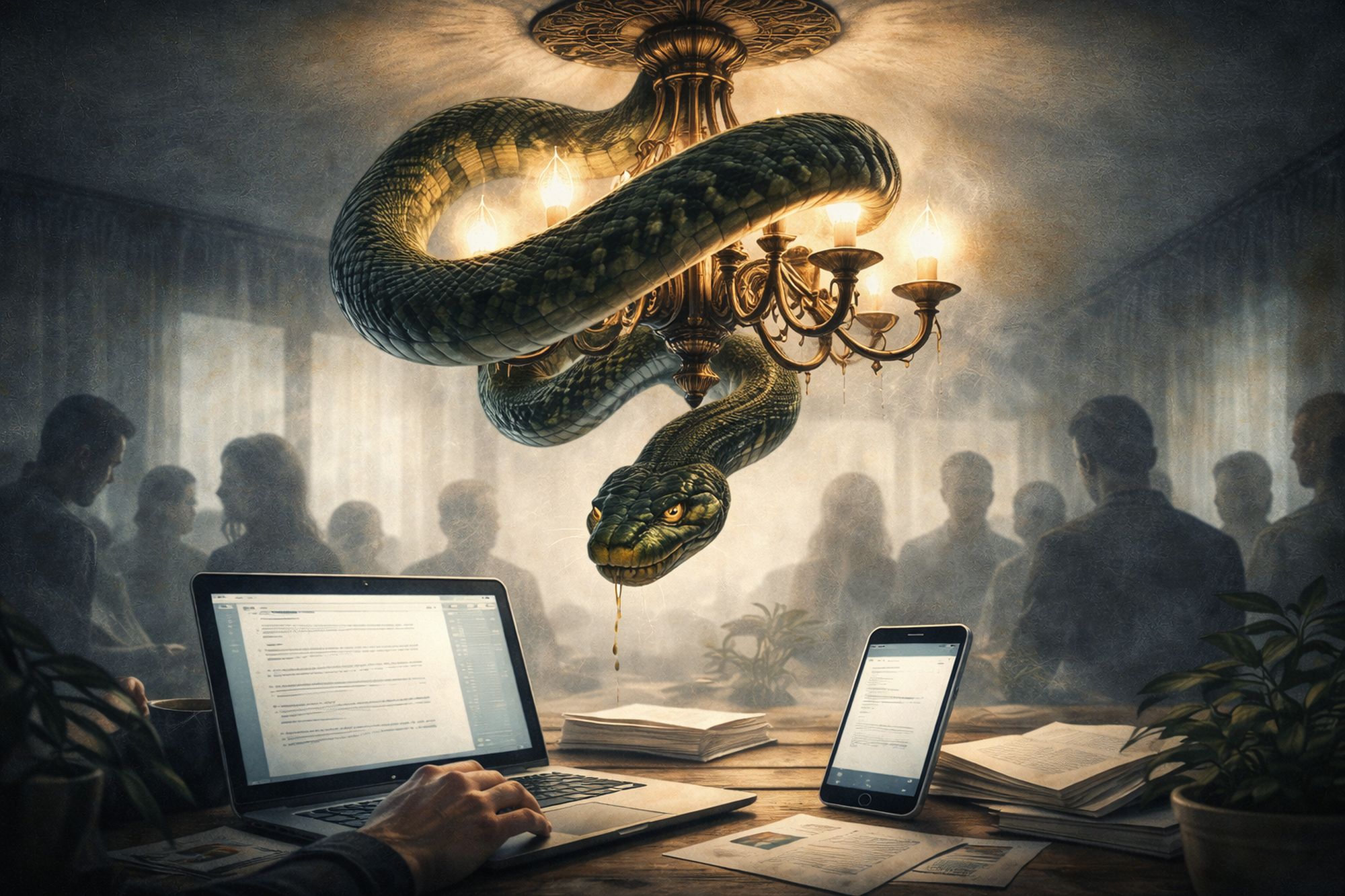 Zdjęcie okładkowe wpisu Anakonda w&nbsp;żyrandolu. Naukowcy zbadali, w&nbsp;którym&nbsp;momencie (i&nbsp;dlaczego) zaczynamy milczeć w&nbsp;sieci