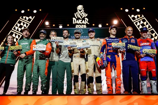 All the W2RC winners: 299 AL-ATTIYAH Nasser (qat), LURQUIN Fabian (bel), The Dacia Sandriders, Dacia, Ultimate, BF Goodrich, FIA W2RC, 502 BACIUSKA Rokas (ltu), VIDAL Oriol (esp), Defender Rally, Defender, Stock, FIA W2RC, BENAVIDES Luciano (arg), Red Bull KTM Factory Racing, KTM, Rally GP, FIM W2RC, MULEC Toni (slo), BAS World KTM Team, KTM, Rallye 2, FIM W2RC, during the Prize Giving Ceremony and Finish Podium of the Dakar 2026, on January 17, 2026 in Yanbu, Saudi Arabia