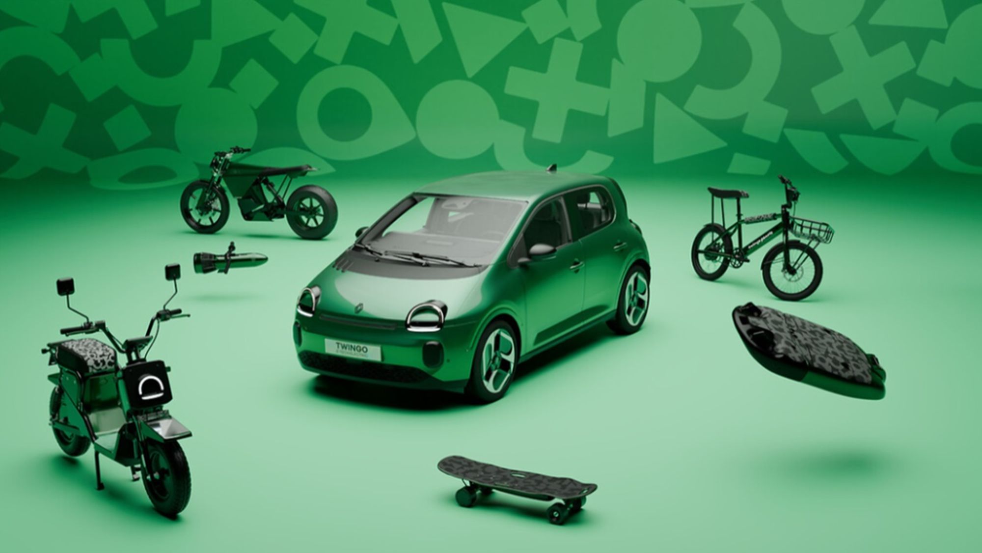 Twingo wraca i przywozi ze sobą deskorolki, skutery i… silnik do kajaka. Elektryczny maluch gwiazdą w Brukseli [galeria]