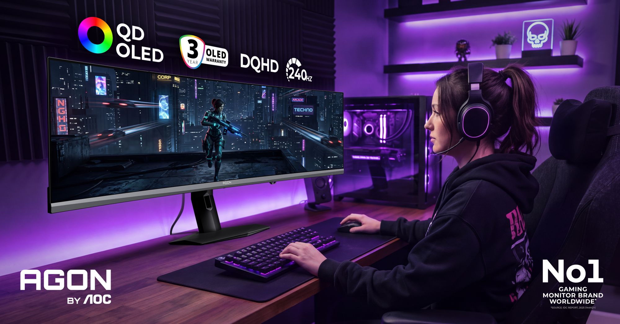 Zdjęcie okładkowe wpisu Nowe monitory QD-OLED od AGON by AOC. 360 Hz w formacie 21:9 i 49-calowy gigant 32:9