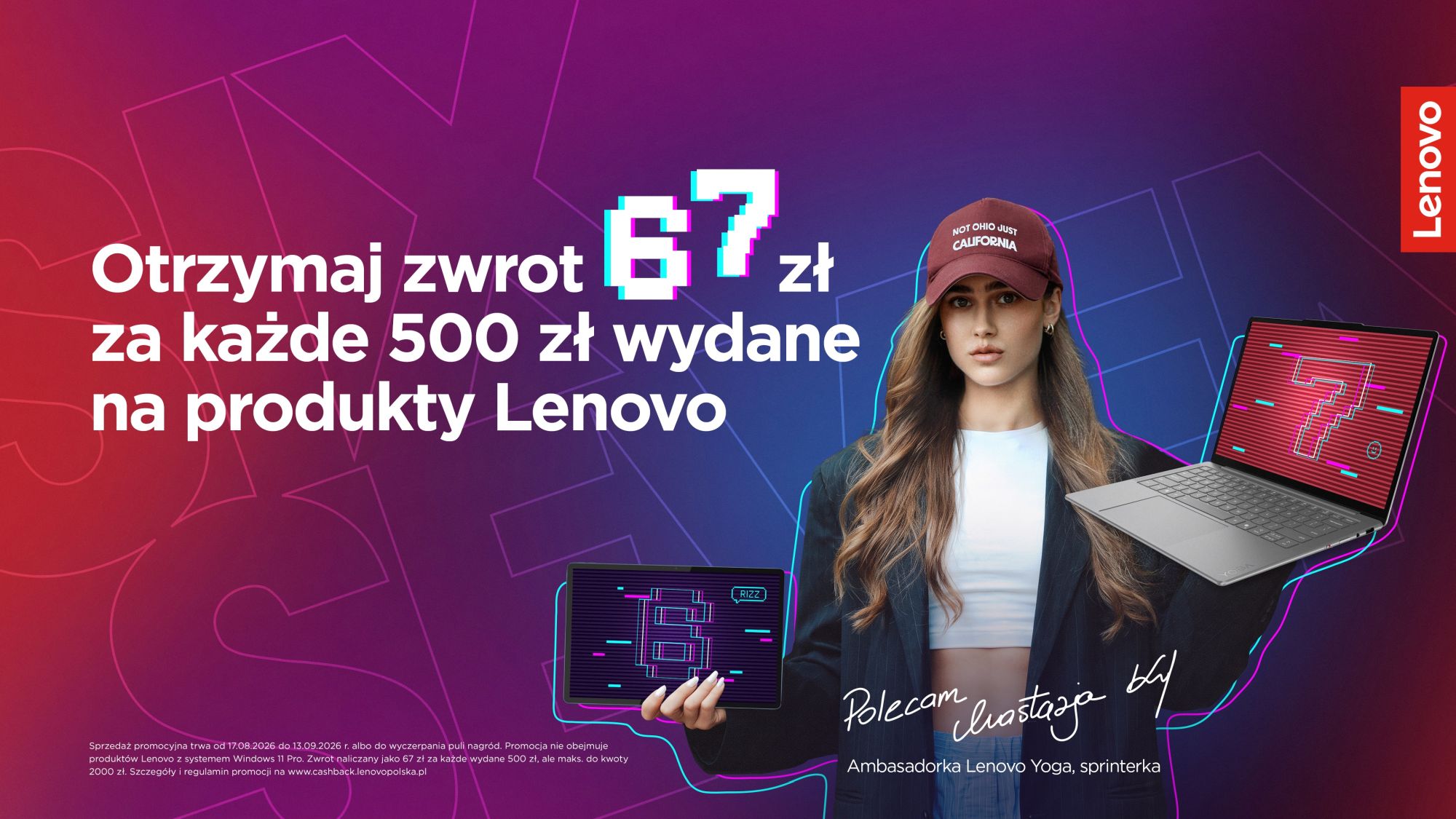 Cashback na sprzęt Lenovo do szkoły i na studia. Do 2000 zł zwrotu za zakupy